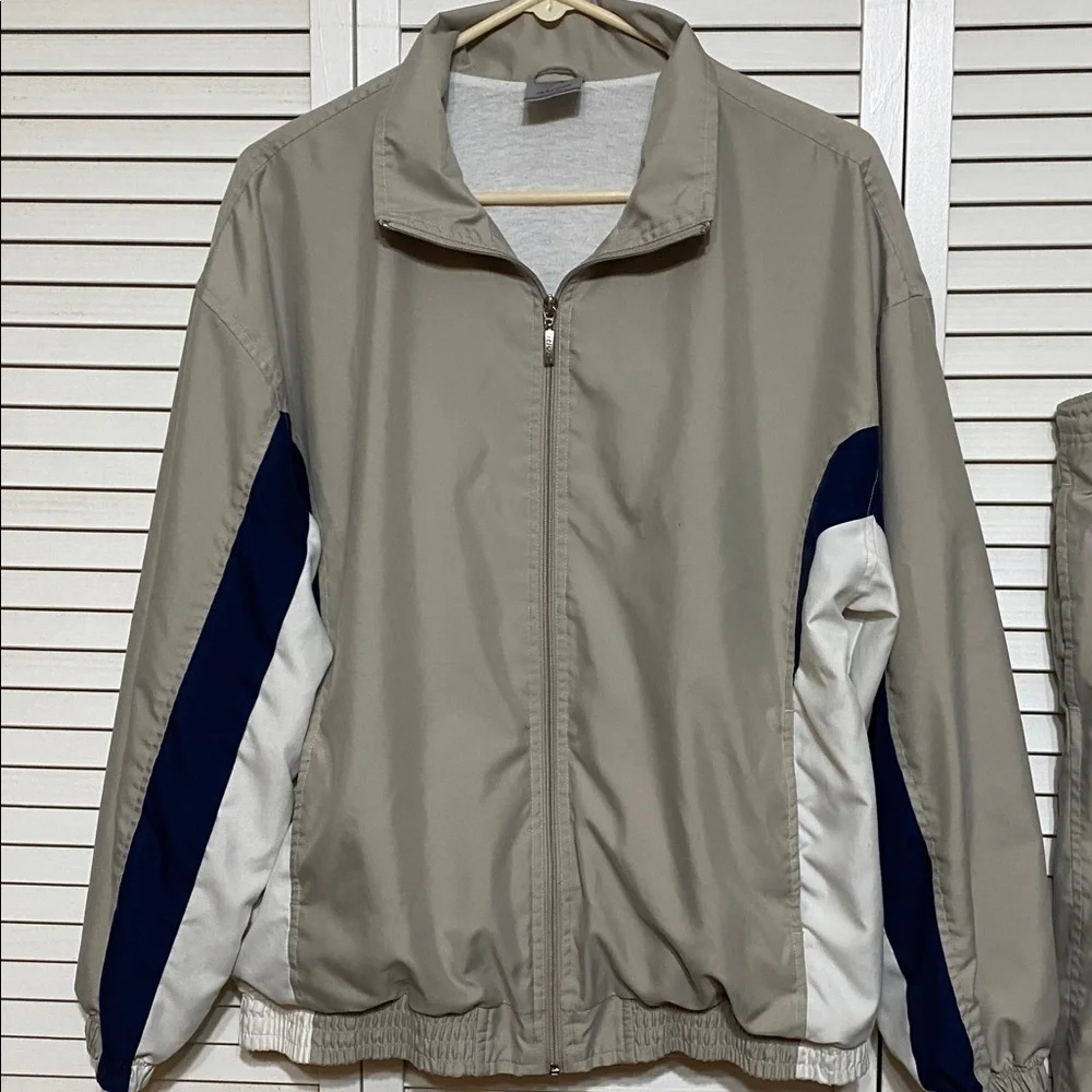 Vintage Ativa Light Tan, White, Navy, Track Suit Size L
